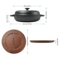 thumbnail image 2 of HAWOK Cast Iron Stock Pot with Lid and Wooden Base, Dia 7.9", 0.95QT, Shallow Casserole Braiser, 3-Piece, Black, 2 of 4