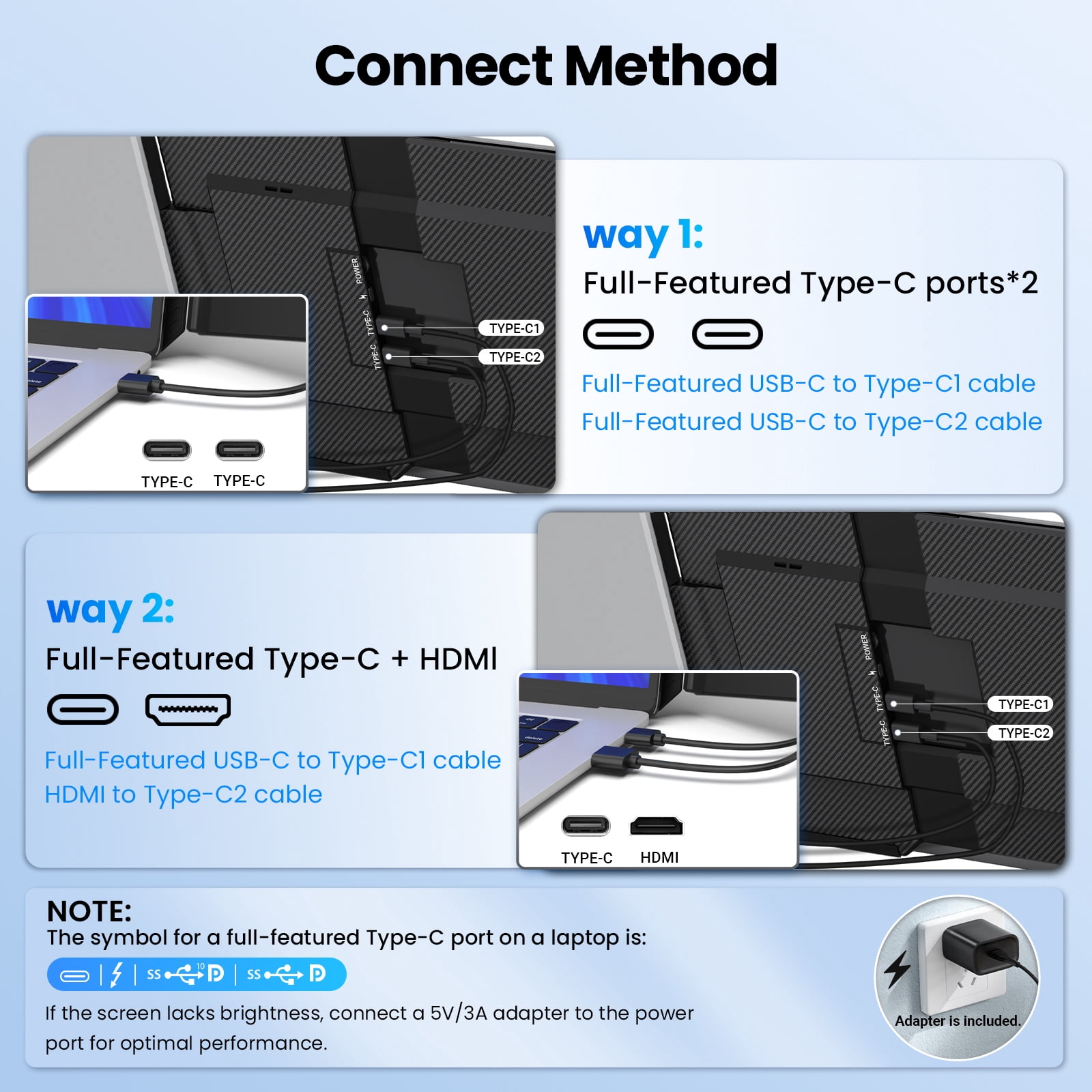Tlscon 15.6”Laptop Screen Extender, 1080P IPS Triple Portable Extended Display, Laptop Monitor Extender for 13-17.3" , Plug & Play Compatible with Windows/Mac/Android
