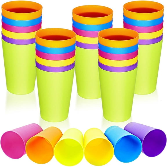 24 Pieces Kids Plastic Cups 5.5 oz Reusable Drinking Cups Stackable Plastic Tumblers Colorful Water Glasses for Kids Toddler Baby Children Adults(Multicolor)