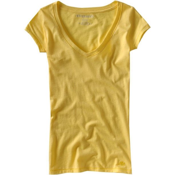 Aeropostale Camiseta básica con cuello en V liso liso para mujer, naranja, grande