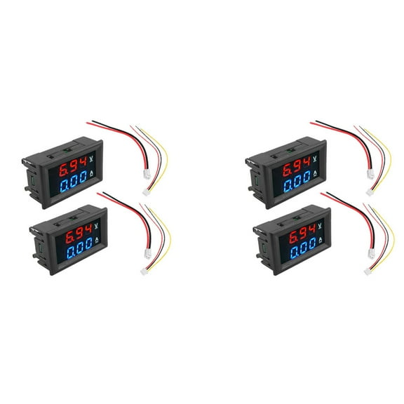 4Pcs Digital Voltmeter Ammeter DC 100V 10A Amp Voltage Current Meter Tester Blue   Red LED Display Panel