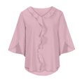 thumbnail image 5 of TKLPEHG Womens 3/4 Sleeve Tops Lightweight Ruffled Elegant Shirts 3/4 Sleeve T Shirts Summer Solid Color Casual Loose Going Out Tops Blouse(Pink,L), 5 of 6