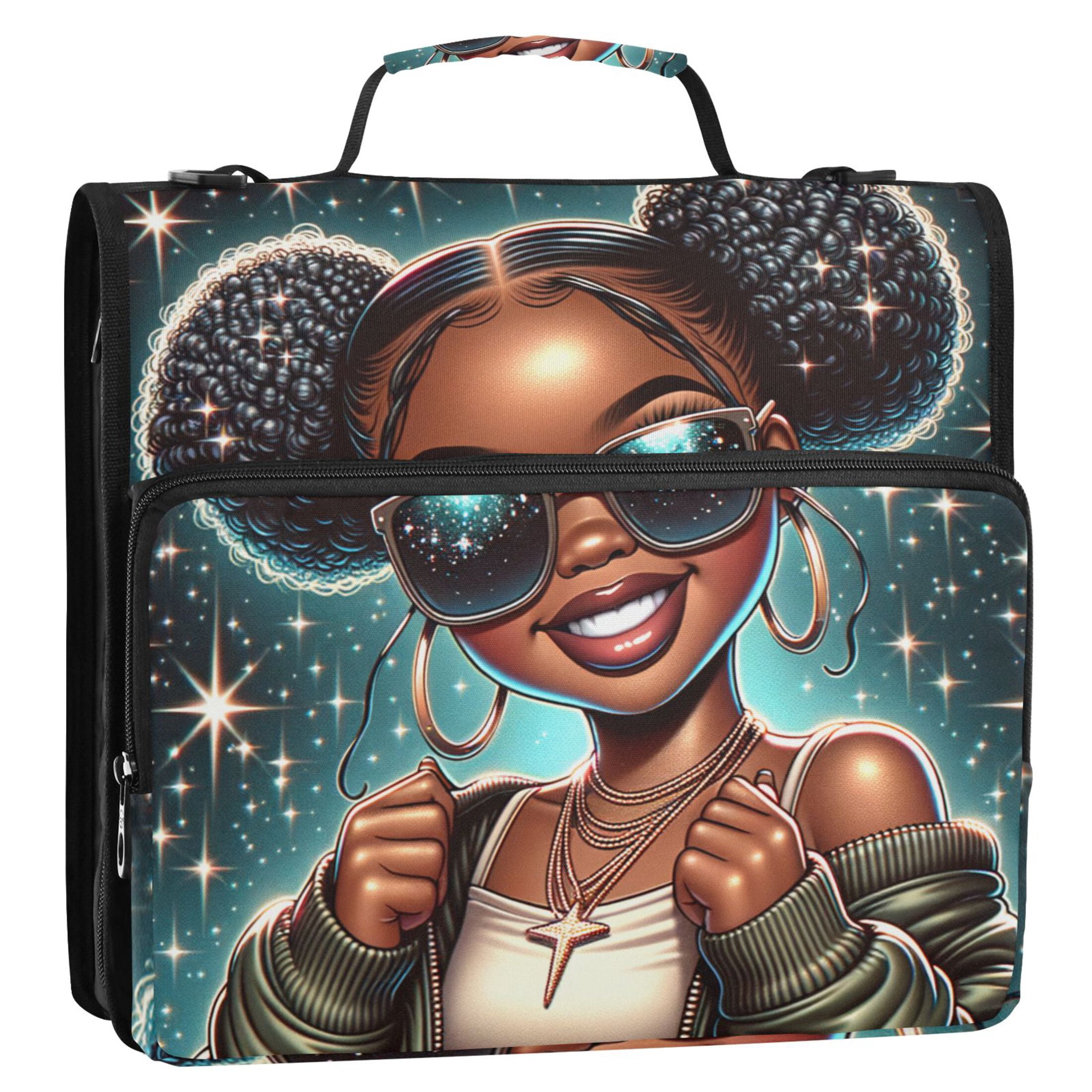 3 Ring Zipper Binder with Shoulder Strap Waterproof Trapper Keeper 2 Inch D-Ring 500 Sheets Capacity Beautiful Black Woman Wearing Sunglasses