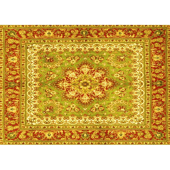 Ahgly Company Machine Washable Indoor Rectangle Persian Yellow Traditional Area Rugs, 7' x 9'