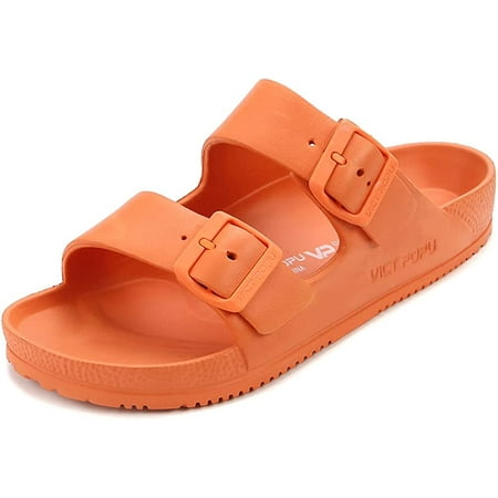 

Womens Sandals Adjustable Double Buckle Strap Waterproof EVA Flat Slides