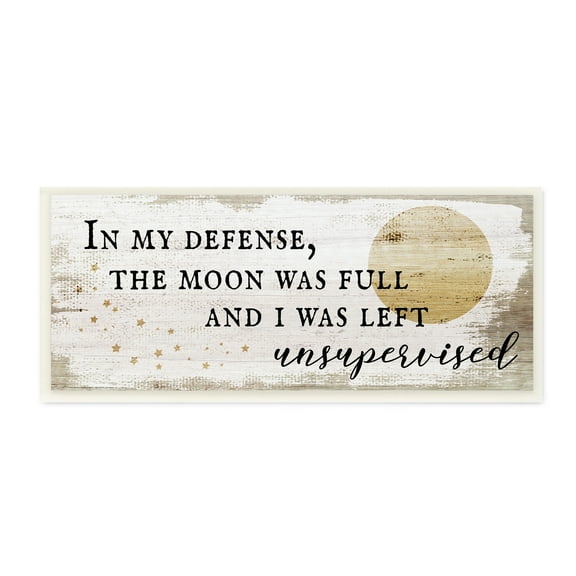 Stupell Industries Full Moon Unsupervised Phrase Rustic Halloween Charm Design by Daphne Polselli