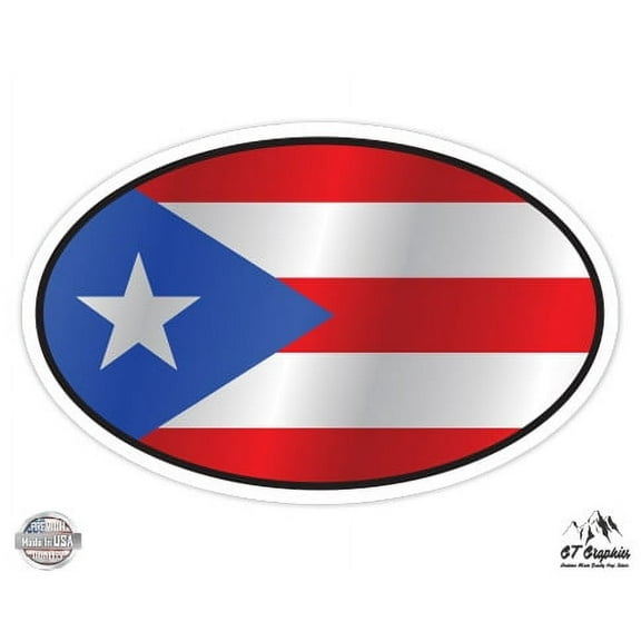 Puerto Rico Flag Oval - 3" Vinyl Sticker - For Car Laptop I-Pad Phone Helmet Hard Hat - Waterproof Decal