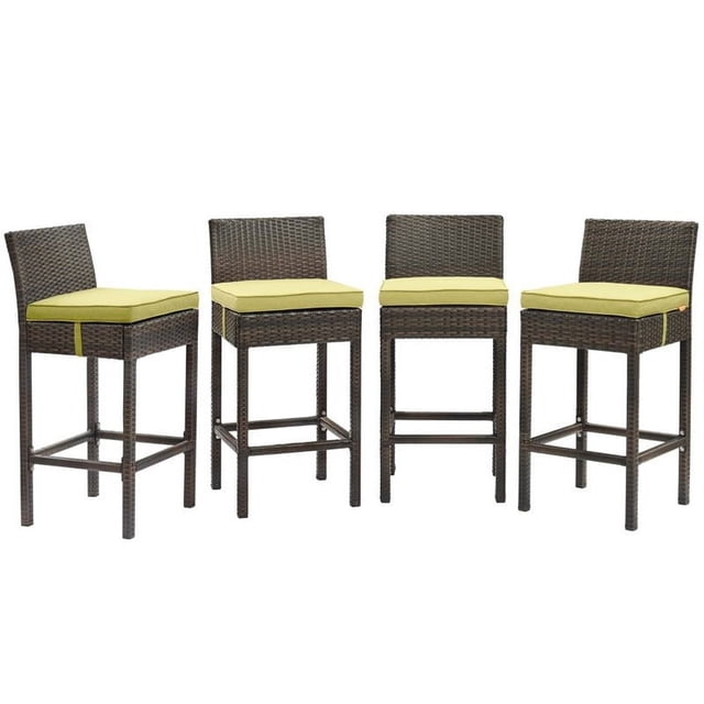 Modway Tabouret de Bar Extérieur en Rotin avec Conduit Brun et Péridot (Lot de 4)