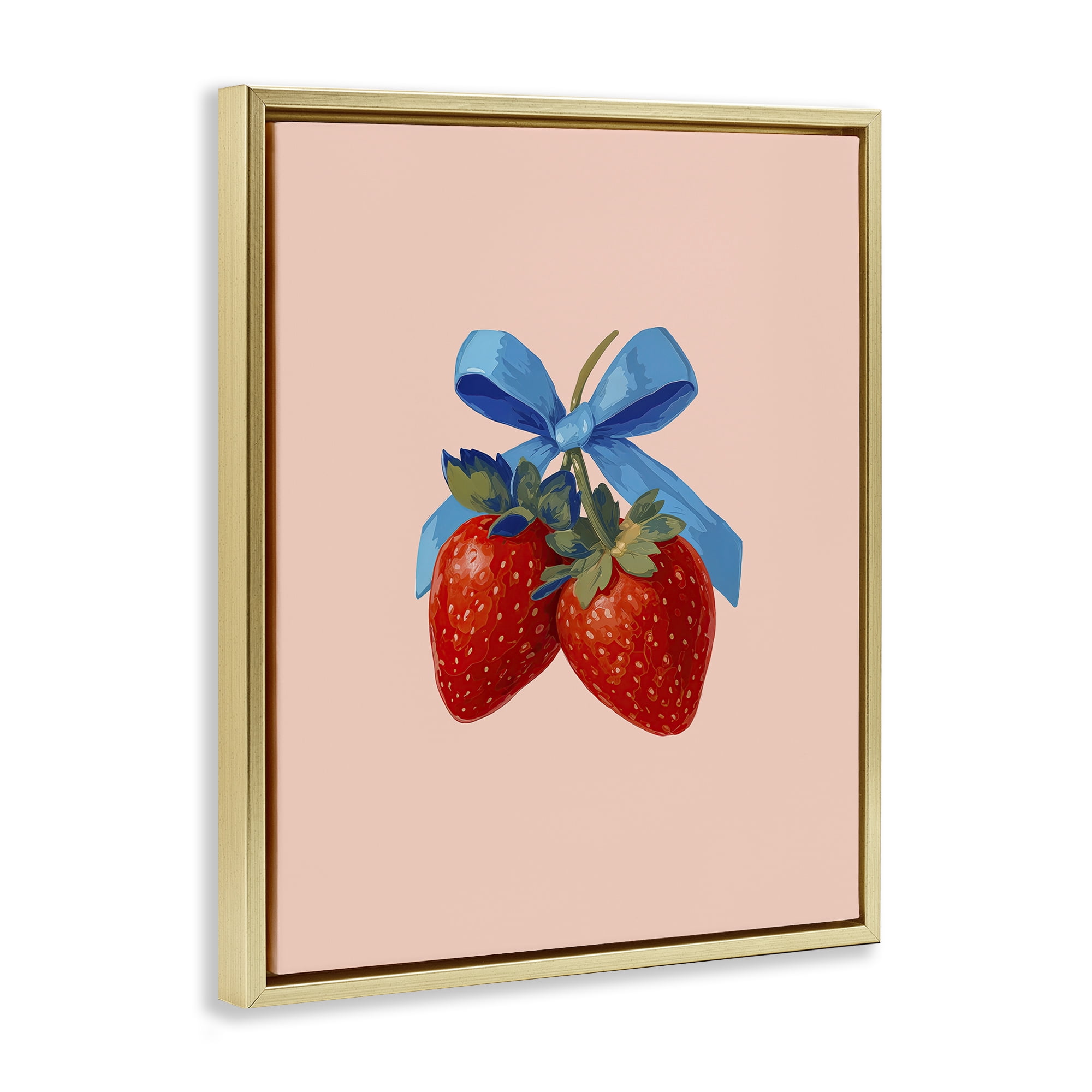 Stupell Industries Strawberry Pair with Blue Bow Gold Framed Floater Canvas Wall Art, design by Imagine It Images