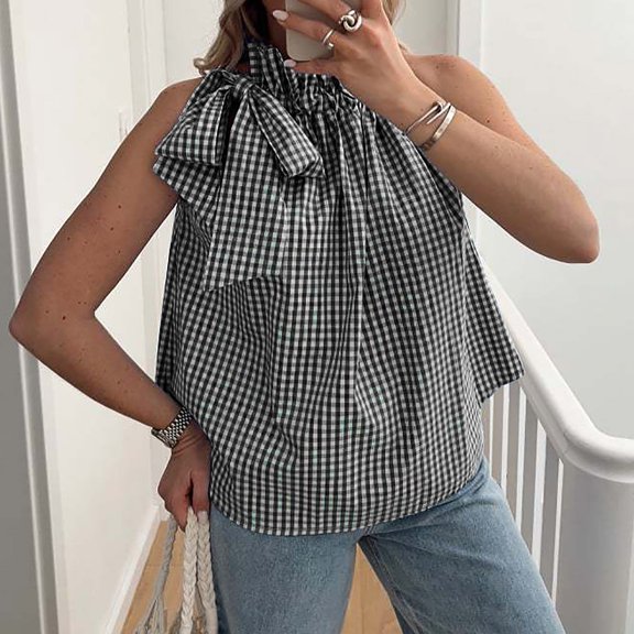 BRGZLK Tank Top For Women Summer Trendy Stand-Up Collar Loose Lacing Sleeveless Shoulder Girdle Top Black M