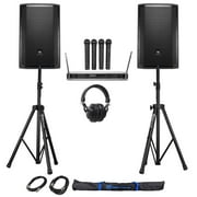 2) JBL PRX812W 12" 1500w Powered PA DJ Speakers w/DSP/WiFi/EQ+4) Mics+Headphones