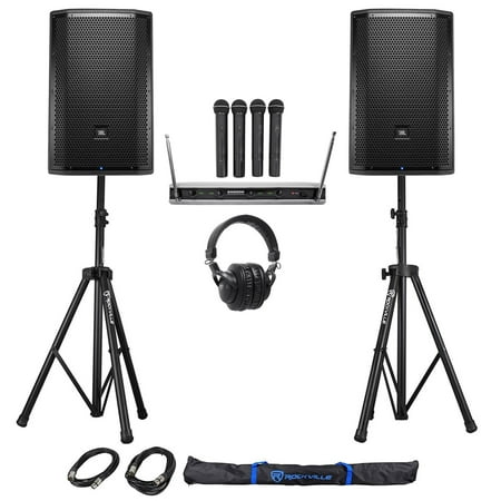 2) JBL PRX812W 12" 1500w Powered PA DJ Speakers w/DSP/WiFi/EQ+4) Mics+Headphones
