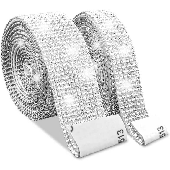 2 Rolls Self Adhesive Crystal Rhinestone DIY Decoration Sticker Silver Rhinestone Ribbon with 2 mm Rhinestones Diamond Strips for Arts Crafts Car Phone DIY Bling Adhesive Rhinestone Strips (3 Yards)