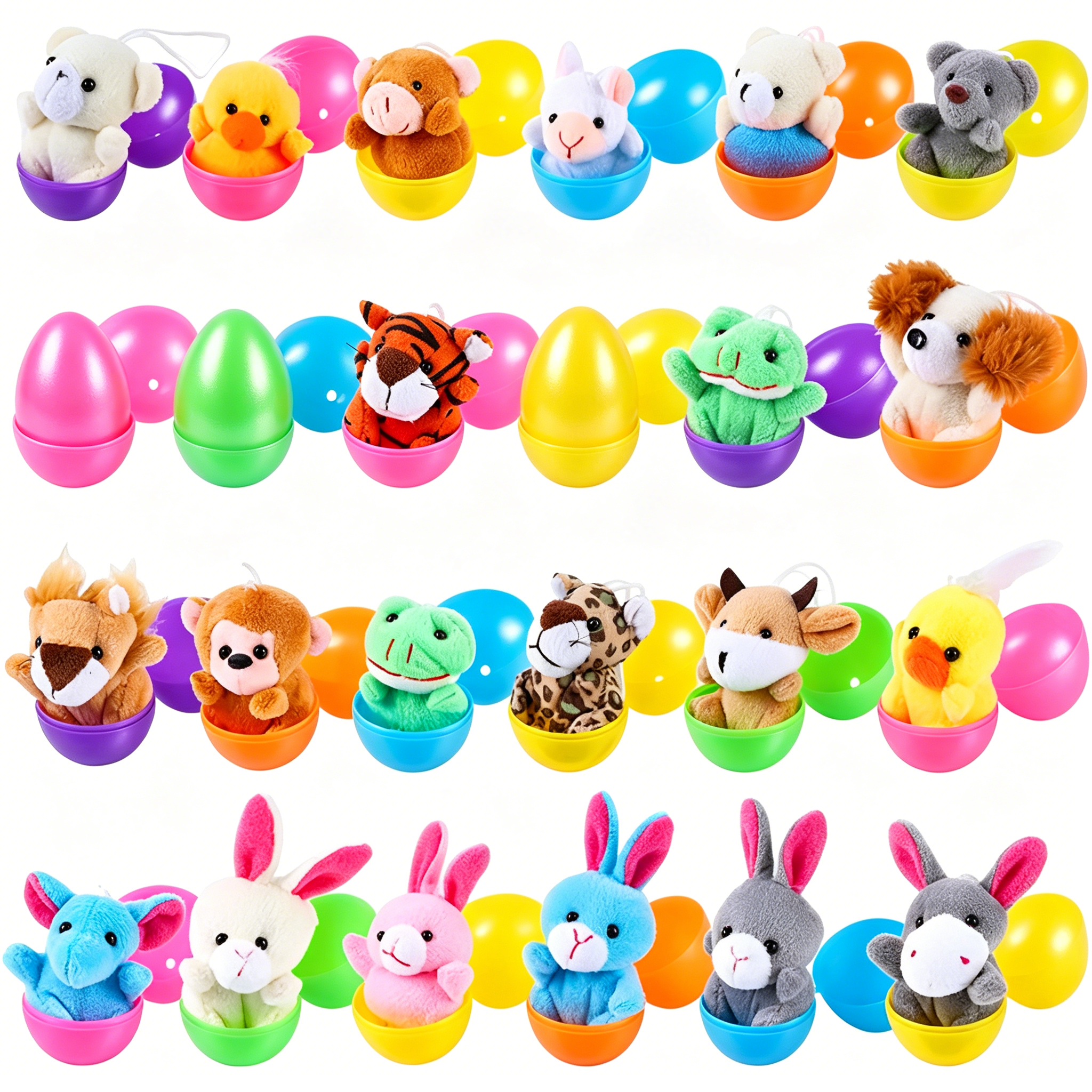 BESTSKY 2026 New 24 Pcs Prefilled Easter Eggs with Toys,Easter Eggs with Mini Stuffed Animals Plush Toys for Kids,Toddler,Party,Classroom,Easter Basket Filler Egg Hunt Filler Stuffer