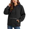 thumbnail image 2 of Josdec Women's Button-Front Hoodie Long Sleeve Drawstring Hood Zipper Decor Kangaroo Pocket Loose Drop Shoulder Solid Pullover Sweatshirt Tops S-XXL, 2 of 7