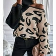 thumbnail image 6 of Women Casual Leopard Print Off Shoulder Turtle Neck Knit Pullover Loose Fit Long Sleeve Jumper Sweaters Tops Black S, 6 of 10