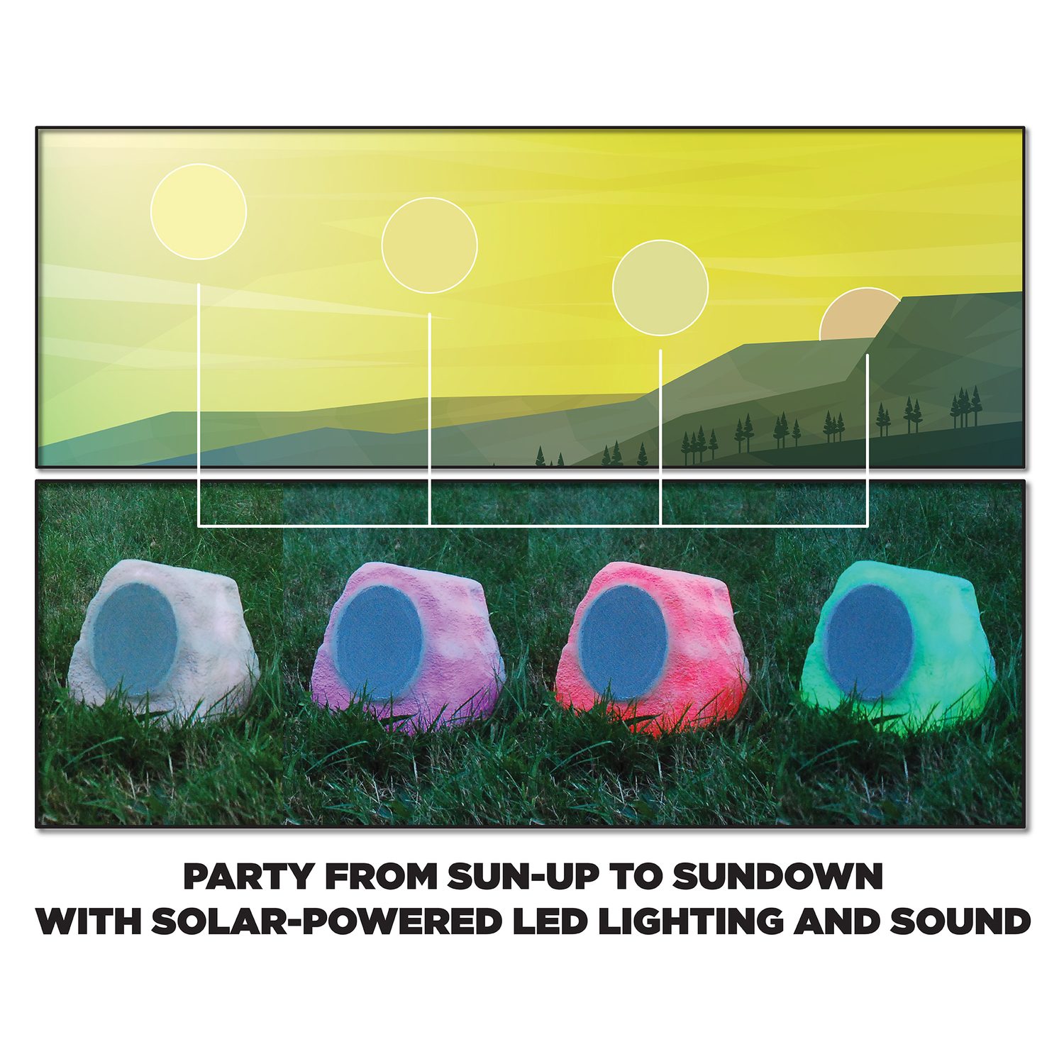 ION Glow Stone Link Solar Bluetooth Multi-Sync 10-Watt-Peak Outdoor Rock Speaker with LED Lights GLOWSTNLINKXUS