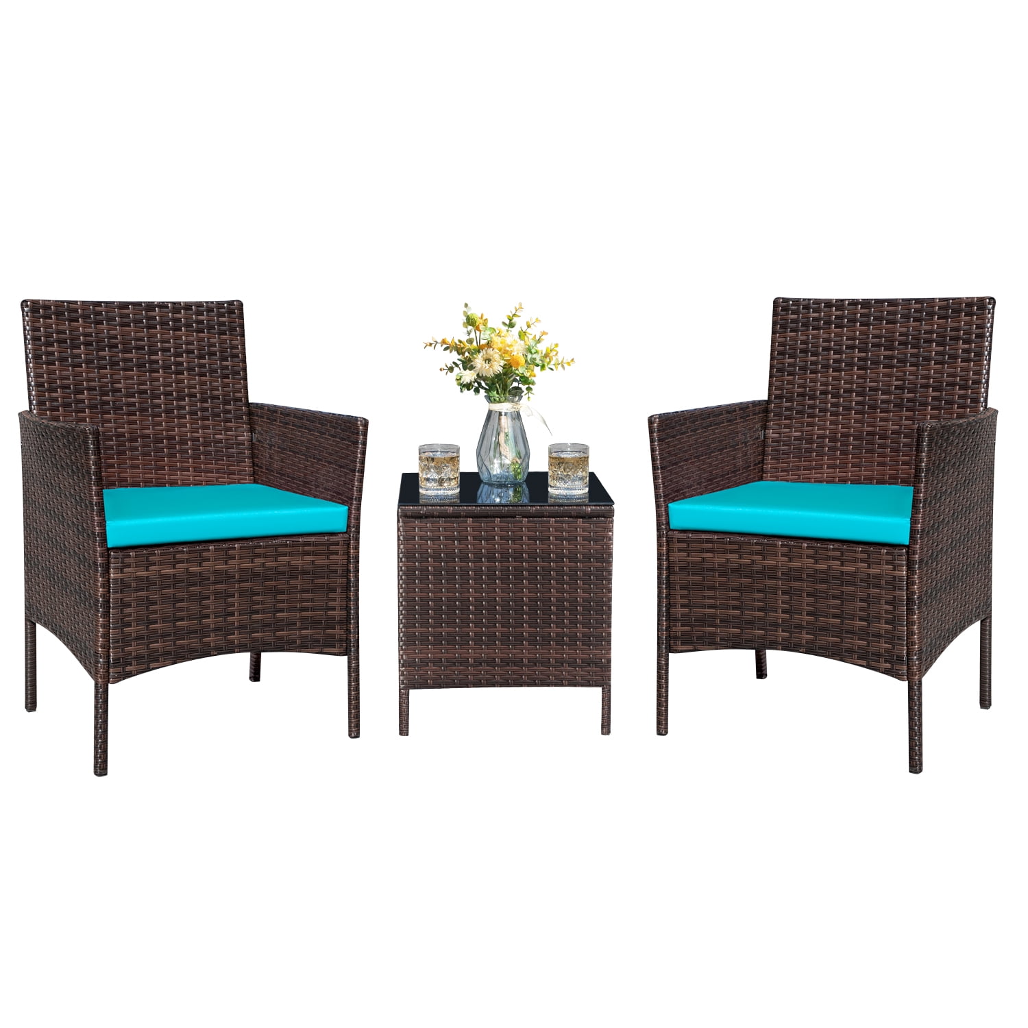 Homall 3 Pieces Patio Furniture Set Outdoor PE Rattan Wicker Patio