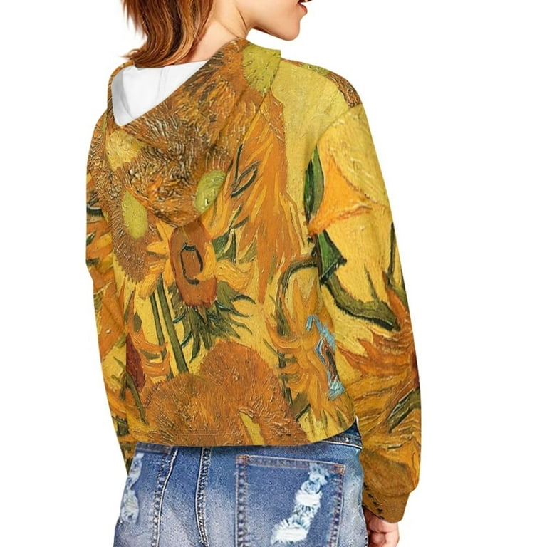 FKELYI Van Gogh Sunflower Crop Tops Hoodies for Teen Girls