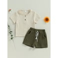 thumbnail image 2 of Arvbitana Toddler Baby Boys 2Pcs Casual Outfits Solid Color Buttons Short Sleeve T-Shirt and Elastic Waist Shorts Set Infant Summer Clothes 6M-4T, 2 of 8