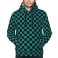 thumbnail image 2 of Bingfone Black And Teal Checkerboard Men's Drawstring Hoodie Long Sleeve Pocket Sweatshirts-Small, 2 of 6