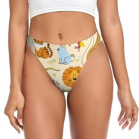 Qokaie Animals Printed Women s Cotton Thong Underwear  Sexy Breathable Panties G-string-Small