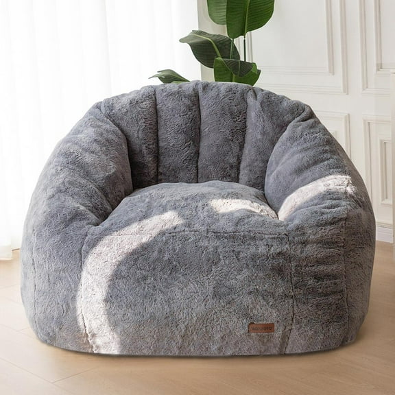 GOODONE Giant Bean Bag Chair,Bean Bag Sofa Filled with High Density Foam,Faux Fur Shell Shape Large Bean Bag Chair for Bedroom,Living Room,DGrey