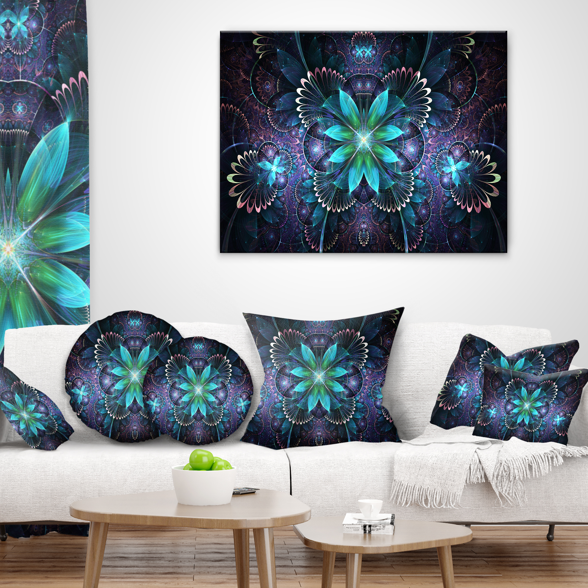 Designart 12" x 20" Blue Polyester Throw Pillow