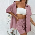 thumbnail image 3 of Women's Vacation Fashion Casual Suit Solid Color Summer Shorts And Shirt Top Two Piece Sets Lapel Shirt Slim Suits Summer Bikini for Women Pool Sheer Cover up plus Size Bathing Suits Swimwear Lace, 3 of 7