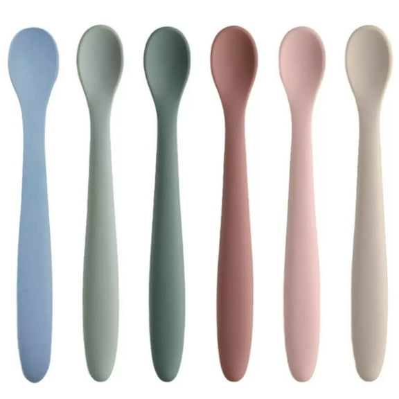 ROXANEPIG 6 PACK Silicone Baby Feeding Spoons, First Stage Infant Spoons, Soft-Tip Easy on Gums I Baby Training Spoon | Infant Utensils Feeding Supplies, Dishwasher & Boil-proof