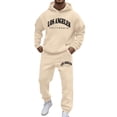thumbnail image 2 of Zimjoy Men Hoodie Sweatpants 2 Piece Tracksuit, Pullover Hooded Sweatshirt & Jogger Pants Matching Outfit, LA California Letter Print Men Casual Streetwear Athletic Loungewear Set Beige XL, 2 of 7