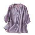 thumbnail image 2 of Bovemsi Women's Ramie Embroidered Blouse – Vintage Bohemian Linen Shirt for Spring/Summer, Purple, L, 2 of 6