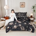 thumbnail image 2 of jejeloiu Stars Planet Moon Queen Comforter Set,Universe Galaxy Bedding Sets,Beige Black Bedding Comforter Set For Adults,Microfiber Bedroom Decor Reversible,3-Piece, 2 of 8