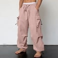 thumbnail image 6 of Men's Casual Cargo Pants Joggers Trousers Drawstring Elastic Waist Straight Leg Loose Fit Quick Dry Lightweight Breathable Versatile Function Pockets Daily Streetwear Athletic, 6 of 8