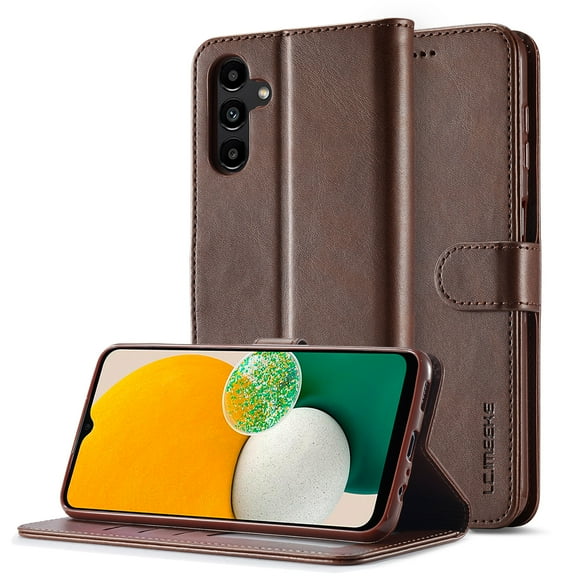 ELEHOLD Leather Wallet Case for Samsung Galaxy A14 5G with Card Slots Kickstand Magnetic Clasp Anti-Scratch Shockproof Case for Samsung A14 5G, Brown
