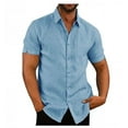 thumbnail image 2 of Mens Short Sleeve Linen Cotton Shirts Solid Color Spread Collar Fishing Tees Button Down Shirts, 2 of 2