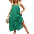 thumbnail image 4 of CNKOO Robe Maxi à Fleurs à Col en V pour Femmes, Boho Imprimée, à Bretelles Spaghetti, Ethnique, de Plage, Longue, Noire, TG, 4 of 6