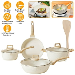 Motase 12 Pieces Kitchen Nonstick Frying Pan Sets Aluminum Cookware with  Removable Handle,White