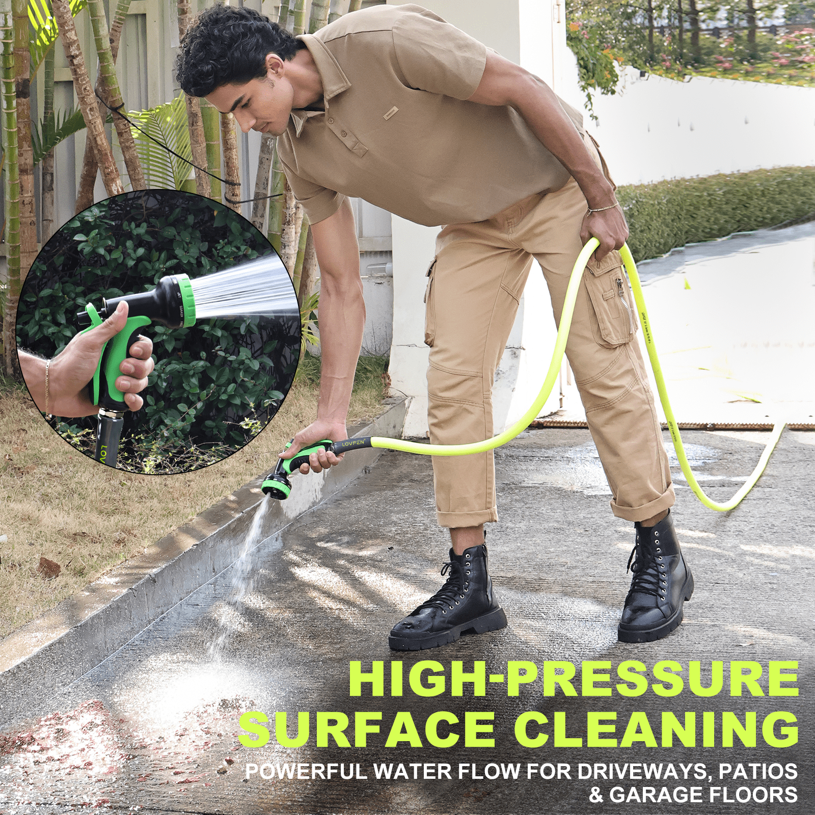 LOVFEN Heavy Duty Garden Hose 5/8 inch with Swivel Fitting, Super Flexible Water Hose, All-weather, Lightweight, Burst 600 PSI 25/50/75/100/150FT