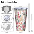 thumbnail image 4 of 16oz Tumblers Pugs and Pioneer Flower Stainless Steel Vacuum Insulated Double Wall Travel Tumbler Cups Mug with Lid and Straw,Cleaning Brush for Coffee,Tea, 4 of 4
