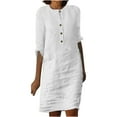 thumbnail image 1 of Gspmoly Robes pour Femmes, Robe pour Femmes à Manches 3/4 à Col Rond avec Boutons Longueur Genou, Robes de Vacances pour Femmes Offres du Jour, 1 of 5