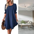 thumbnail image 5 of Women's Ruffle Sleeve Jersey Knit Plus Size Casual Swing Dress with Pocket-Blue, 5 of 5