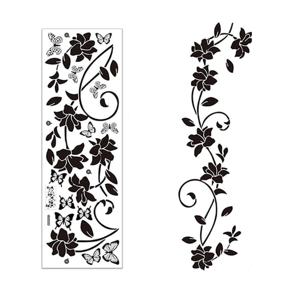 RLESO Black Flower Wall Stickers for Bathroom,Vines and Butterfly Wall Decals Vinyl Peel and Stick,Removable Art Decoration for Living Room Bedroom Door Murals