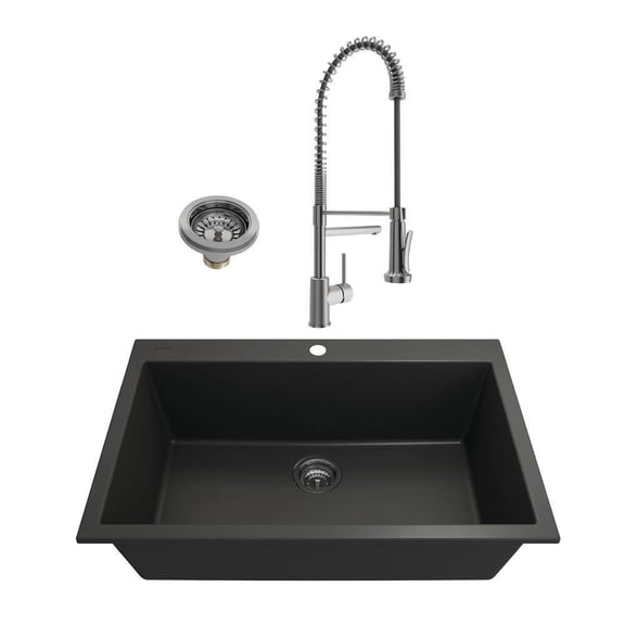 BOCCHI 1604-504-2019SS Dual Mount Granite Composite 33" 1 Bowl Kitchen Sink Kit