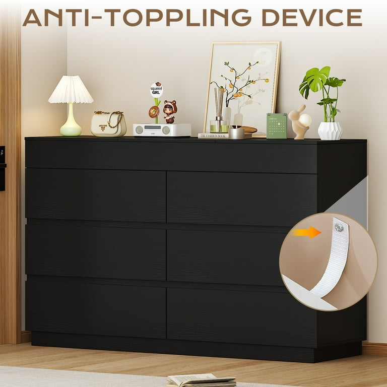 Ktaxon 6 Drawer Double Dresser with Mirrow Wood Dresser Storage