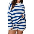 thumbnail image 3 of Womens Plus Size 2 Piece Striped Knit Set Long Sleeve Tops and Shorts Oversized Lounge Outfits, 3 of 6
