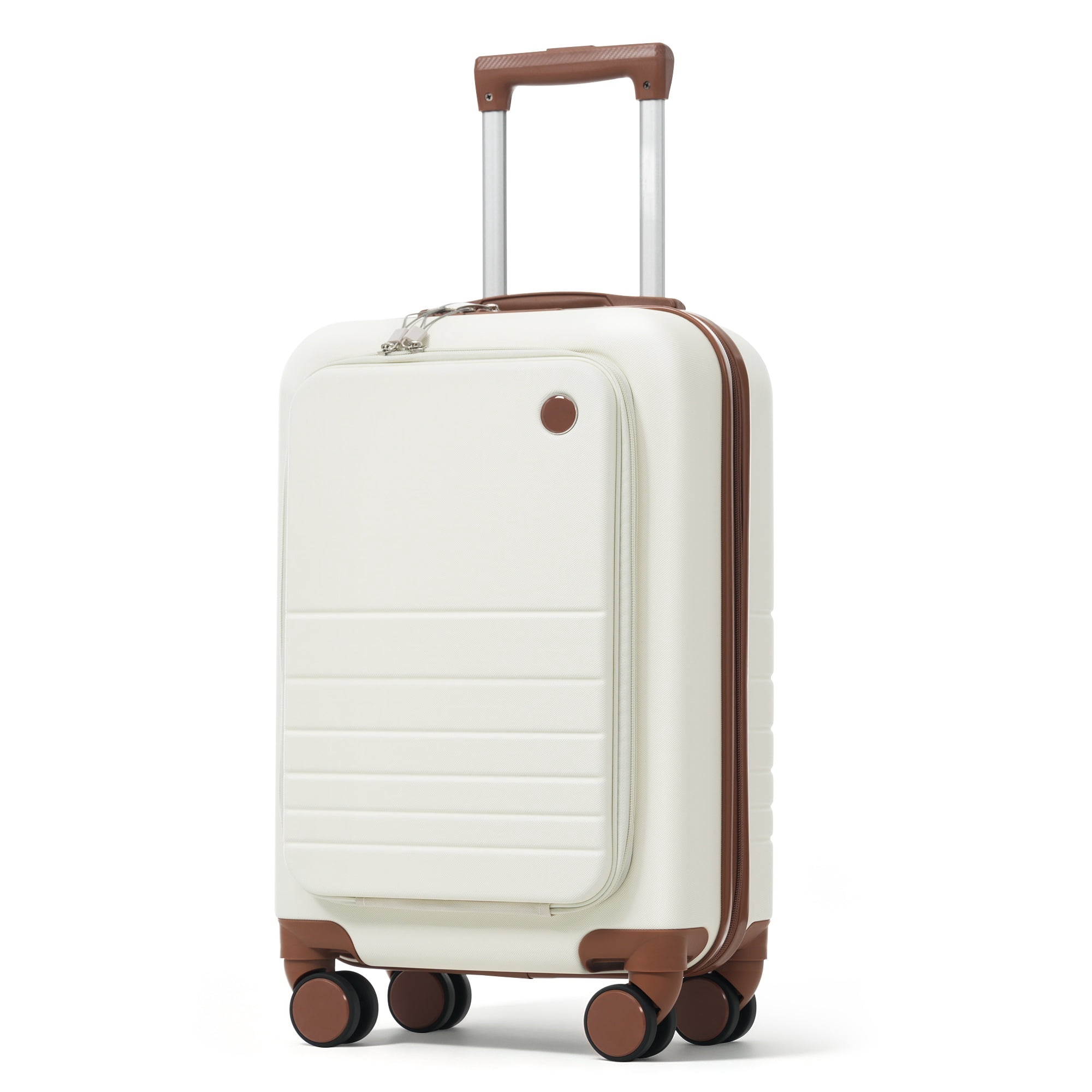 Euroco 2 Piece Luggage Sets Front-Opening, 20" Carry On Luggage with Cup Holder, USB Charging Ports,TSA Lock & Spinner Wheels,ABS Hardshell Lightweight Suitcase Set for Travel,Ivory