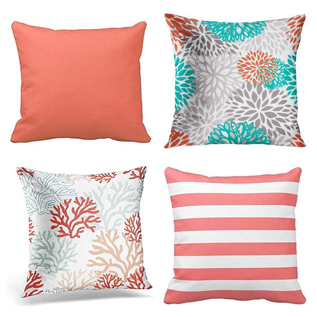 SUFAM Set of 4 Pillow Cases Coral and White Solid Color Etc Orange Gray