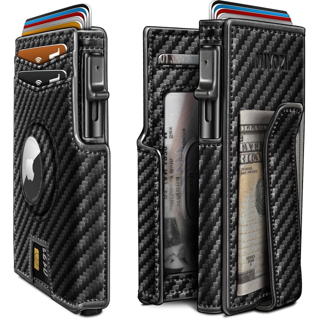 Cartera MIYOZI Airtag para hombre con clip para billetes, 10 tarjetas, bloque RFID