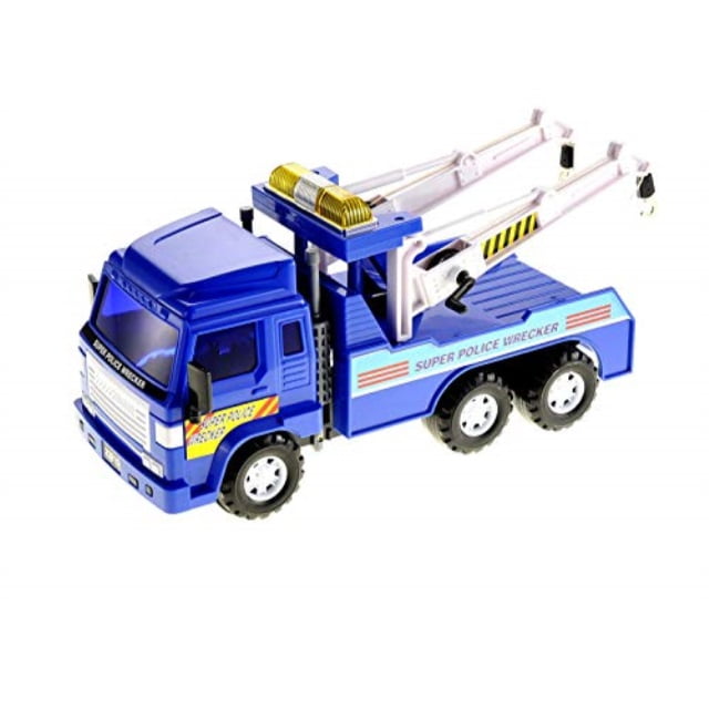 Big Heavy Duty Wrecker Tow Truck Police Toy for Kids with Friction Power,  No Batteries Needed, Adjustable and Rotatable Double H
